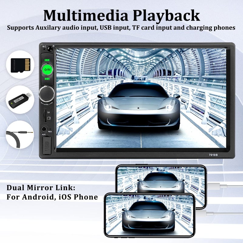 UNITOPSCI Car Stereo Double Din Bluetooth Car Radio 7 Inch MP5 Player HD Touch Screen FM Radio Audio Receiver AUX in USB TF Card Input UNITOPSCI Multimedia Player Mirror Link with Backup Camera - Image 5